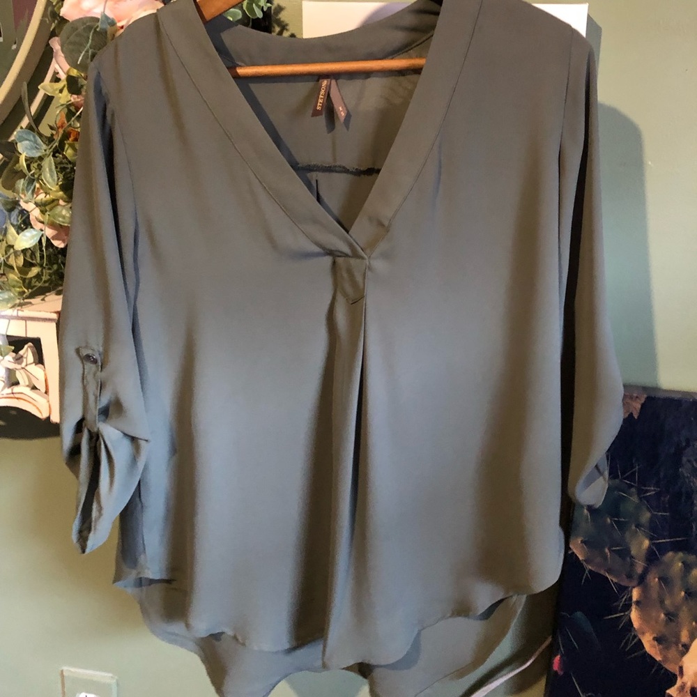 3/4 sleeve v neck Satin blouse